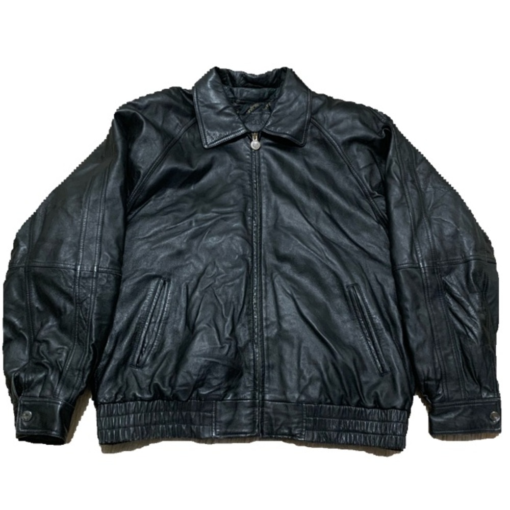 VTG Infinity Leather Bomber Jacket - Black -  MENS XL